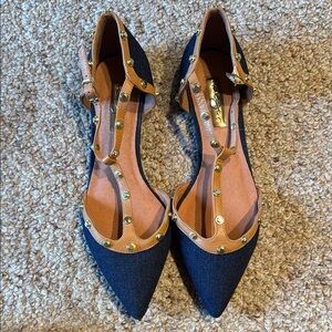 Coach Women's Black and Tan Studded Flats